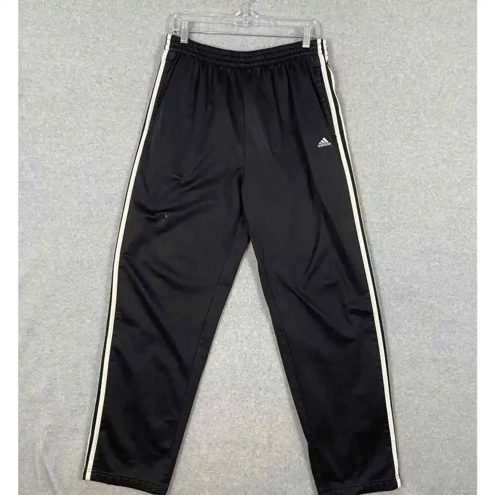 VTG Adidas Track‎ Pants Mens L Y2K 00s Side Snap 3 Stripe Black